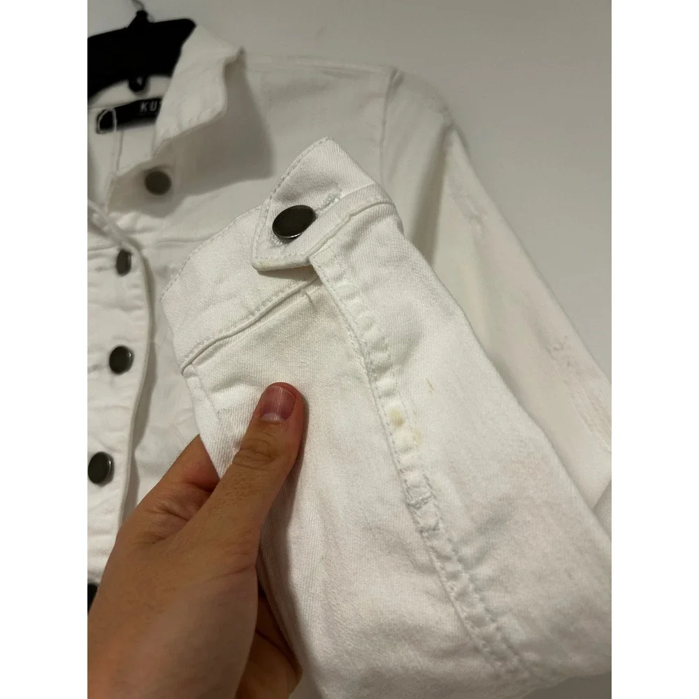 KUT from the Kloth Kara White Denim Jacket Raw Hem KJ0314MA2 Womens XS